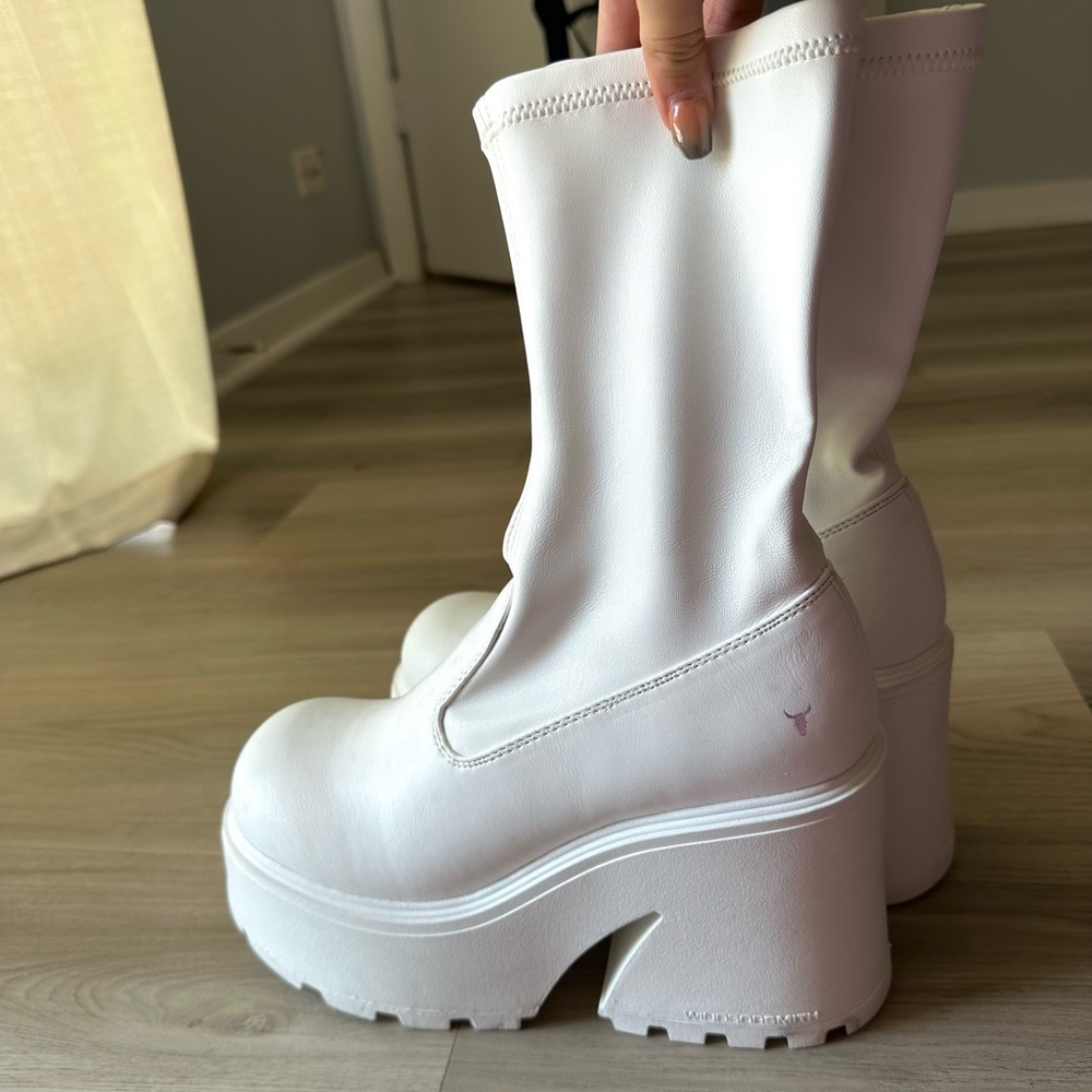 Windsor Smith white platform boots with heel